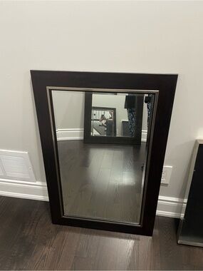 Contemporary Brown Wood-Framed Wall Mirror
